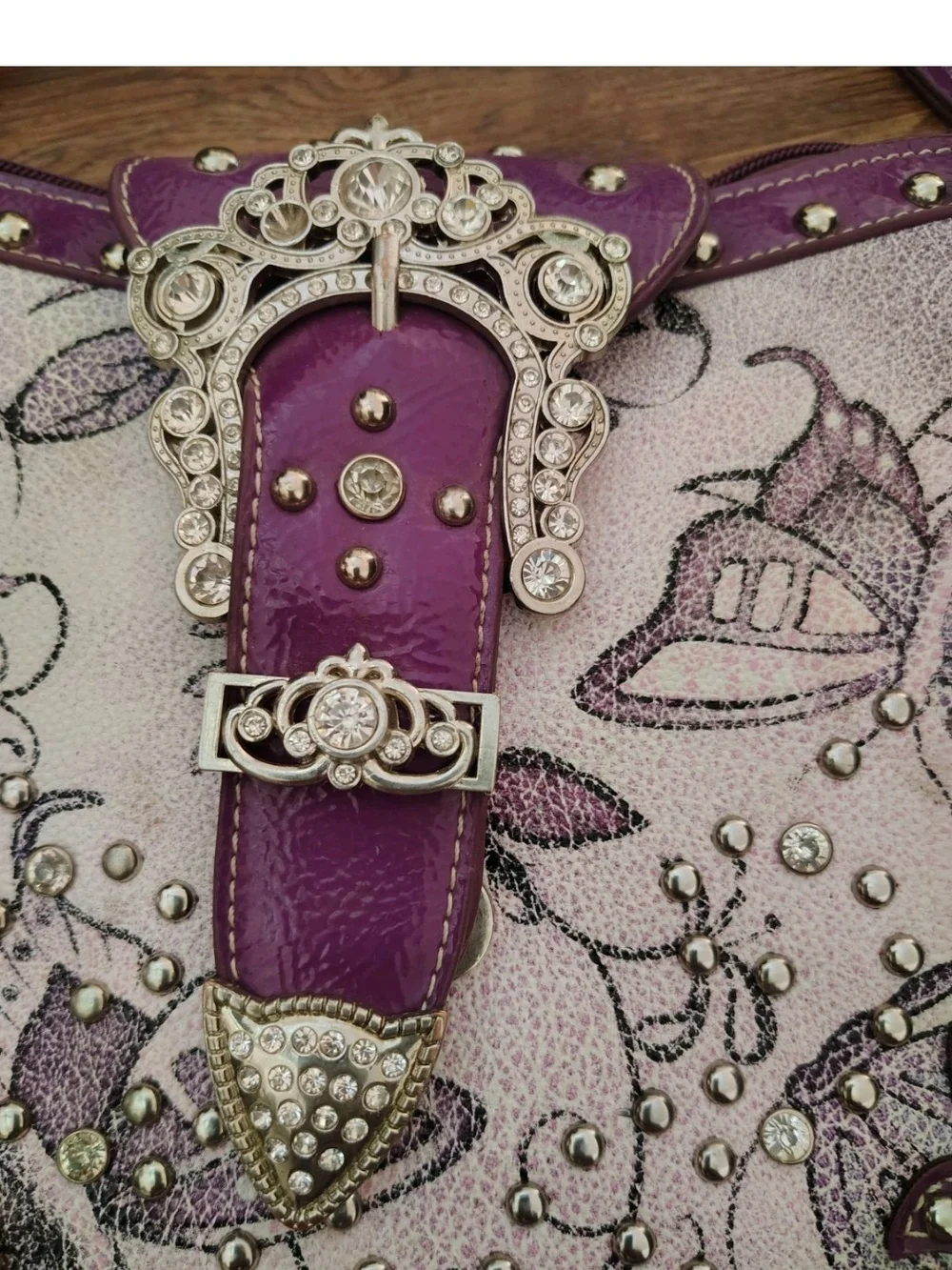 Boho Purple Floral Embellished Crossbody Bag with Matching Wallet